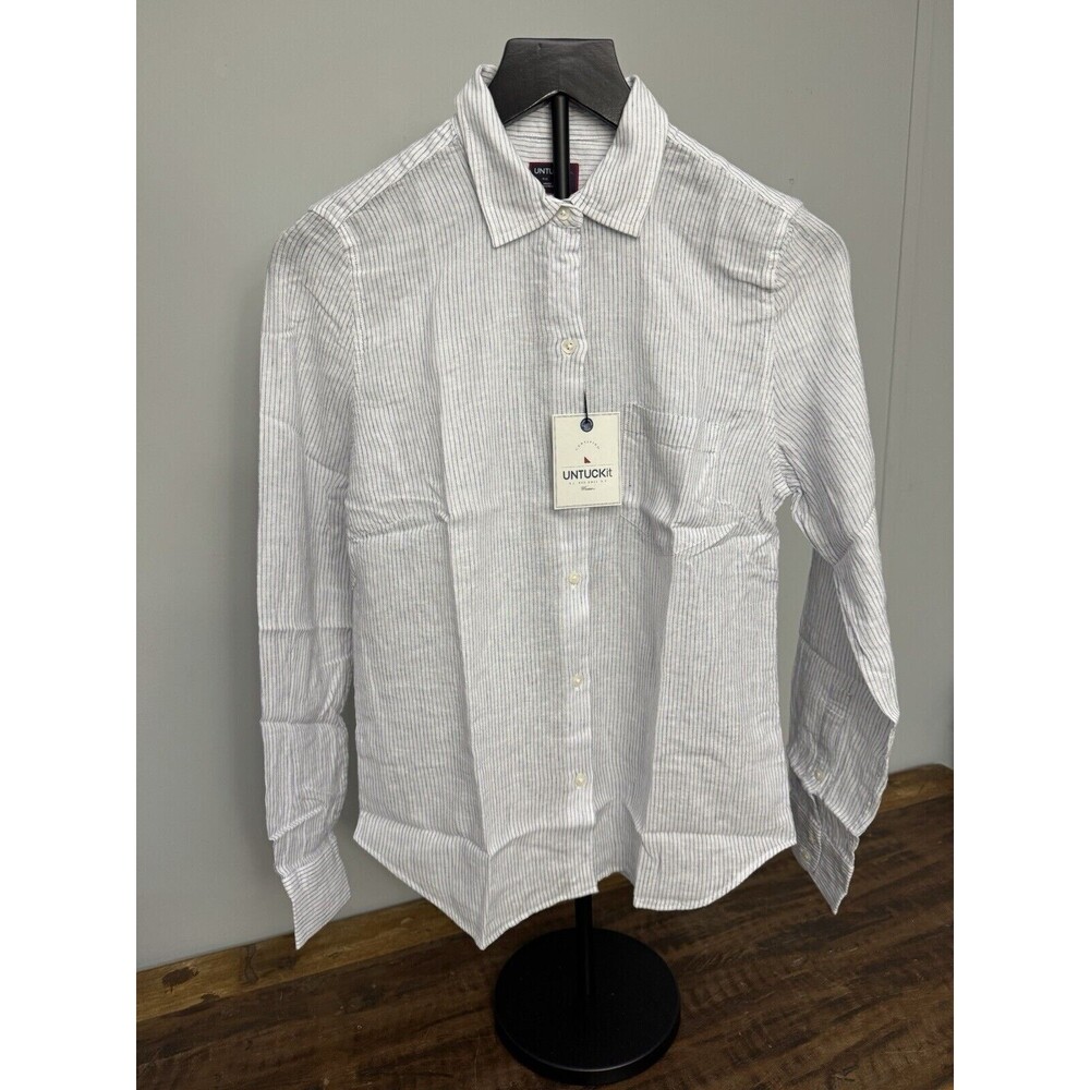 UNTUCKit Size 6 Womens Shirt Angelen Long Sleeve Button Up Blue White
